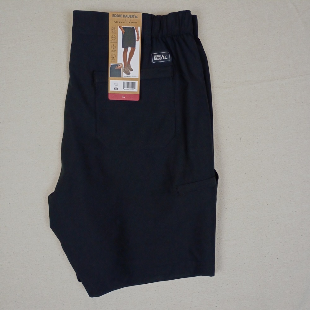Eddie Bauer Mens Flex Waist Tech Shorts Ripstop Black 9 Inseam Size XL NWT